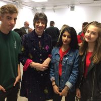 Bishop Rachel Treweek with teenagers at London Fashion Week
