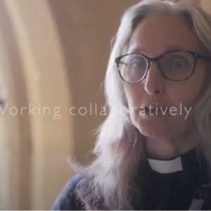 Cate Wiliams with the words 'Working collaboratively' across her face.