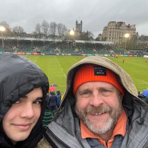 Rich with son, Wilf, at The Rec, Bath