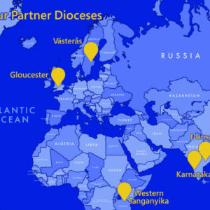 Map showing the Diocese of Gloucester and its international links